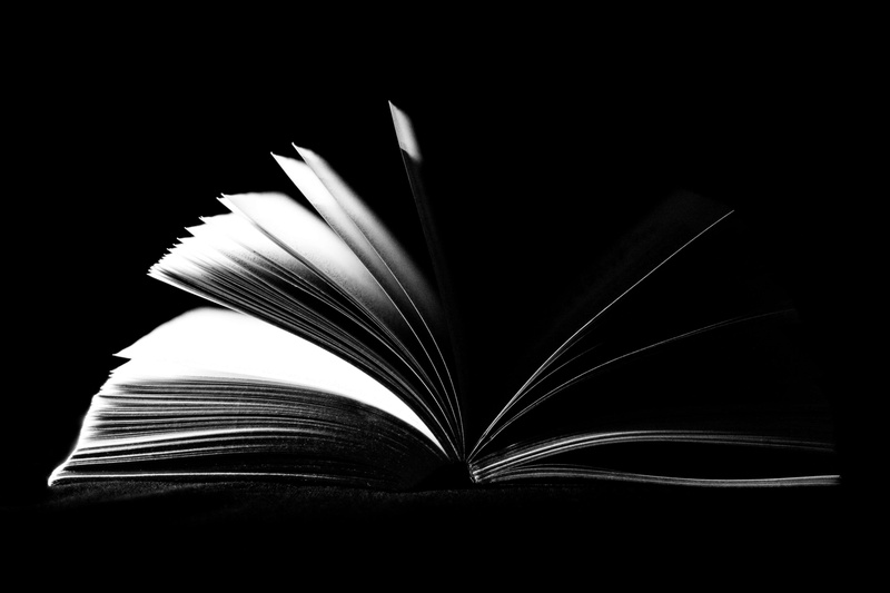 education, pages, people, 4K, hardcover book, publication, book, indoors, fanned out, literature, studio shot, black background, black and white, open
