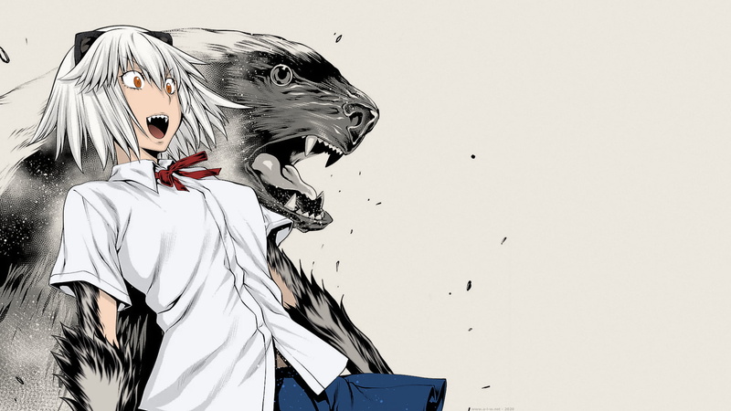anime girls, Killing Bites, schoolgirl, 1080P, badger, school uniform, tomboy, anime, hybrid animal, Hitomi Uzaki, white hair, Sumita Kazasa, manga, short