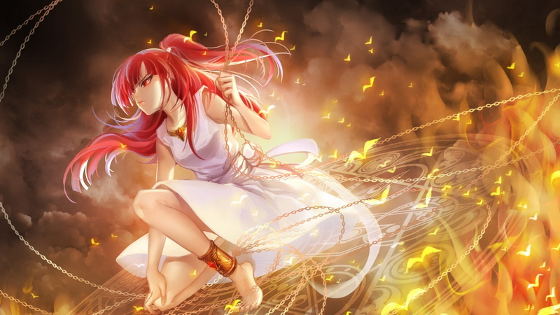 anime girls, redhead, Magi: The Labyrinth of Magic, red eyes, anime, Morgiana, looking away, 1080P, long hair