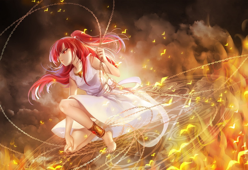 Anime, females, illuminated, dancing, adult, full length, blurred motion, Morgiana, long exposure, Birds, women, one person, nature, Dress, 1080P, young adult