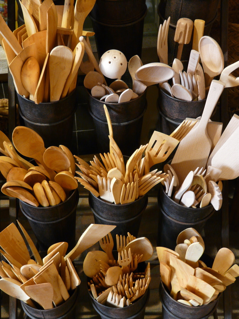for sale, scraper, choice, wood, knife, wooden spoon, container, kitchen, cutlery, large group of objects, eating utensil, retail, kitchen cutlery, household equipment