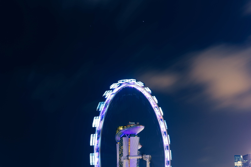 crowd, skyscraper, urban, arts culture and entertainment, highway, theme park, roller coaster, spoke, ferris wheel, blurred motion, road, building exterior