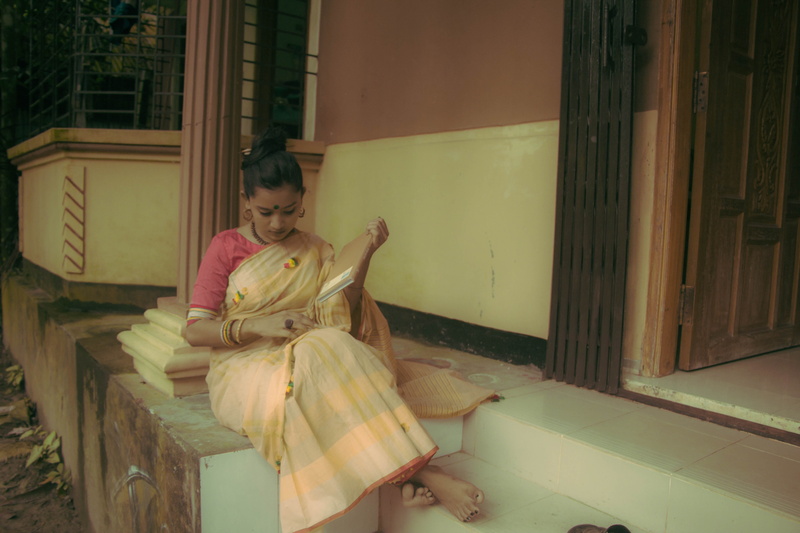 sari, beautiful woman, adult, building exterior, young women, three quarter length, sitting, built structure, women, bengali, beige, aesthetic, plywood