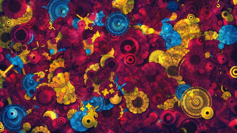 red, close-up, multi colored, flower, flowering plant, vibrant color, blue, floral pattern, no people, 1080P, abstract, decoration, large group of objects