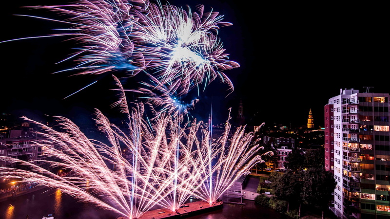 long-exposure photography, explosive material, festival, netherlands, event, night, public event, fireworks, pyrotechnics, 5K, groningen, ship, europe