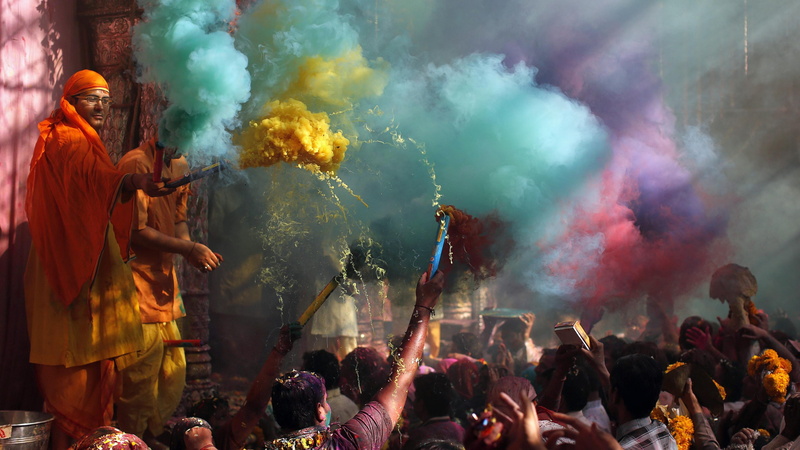 Holi Festival Of Colours, spring, life, new moon, 4K, colored powder, event, dress, Indian holiday, orange, Holika, traditional