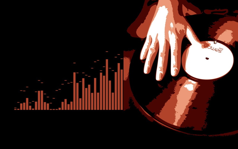 720P, glowing, reflection, record player, Music, electricity, black, close-up, graph, light - natural phenomenon, human hand, dark, design, red, white