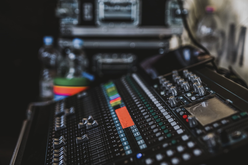 blur, computer chip, arts culture and entertainment, studio, music, recording, desk, equipment, sound recording equipment, selective focus, stage, complexity