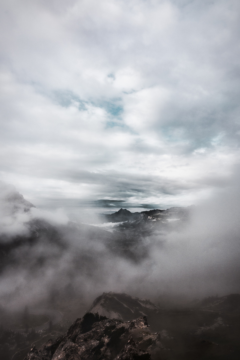 peak, fog, shroud, clouds, mountains, 5K