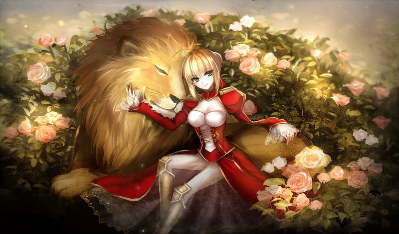 rose, 720P, Saber, FateExtra CCC, Saber Extra, Fate Series, lion
