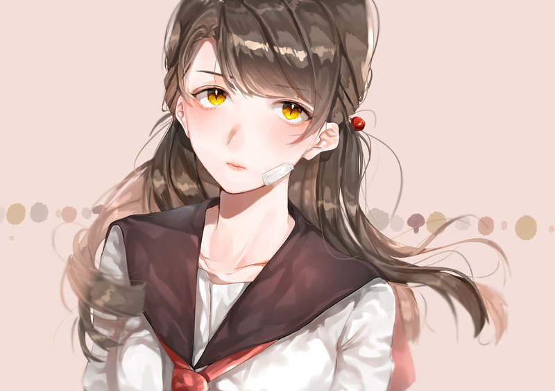 brown hair, school uniform, beautiful woman, 1080P, innocence, women, white background, scarf, front view, anime girl, looking at camera, child, Anime