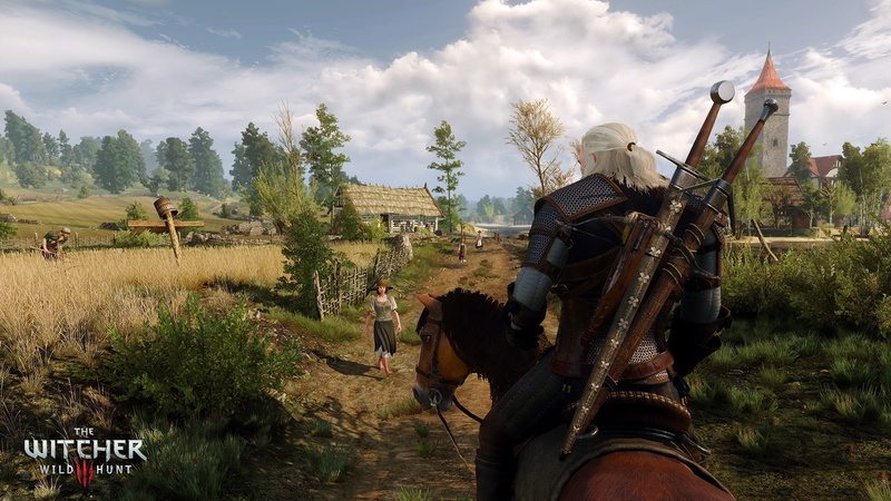 trees, field, Geralt of Rivia, Roach, The Witcher 3: Wild Hunt, the sky, 1080P, horse, the Witcher
