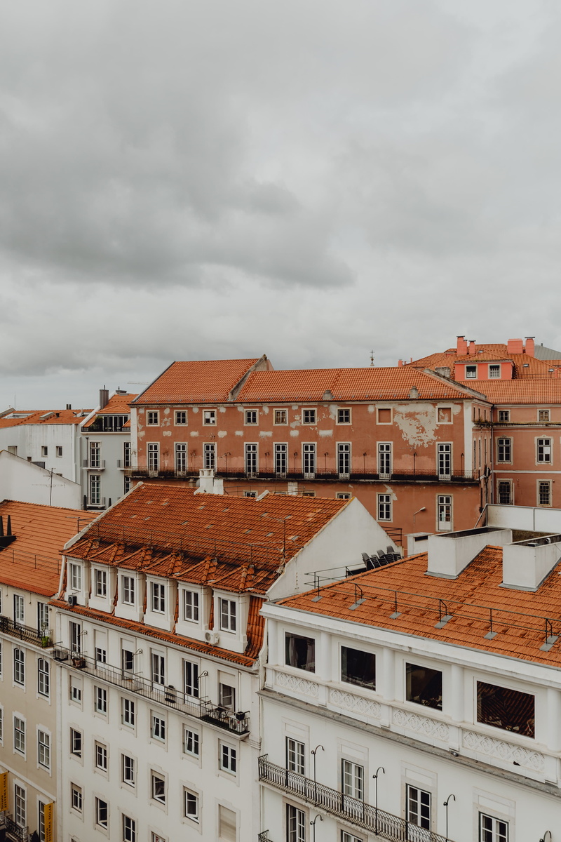 roof, 5K, built structure, sky, Europe, overcast, low angle view, architecture, building exterior, lisbon, day, old town, cityscape, town, buildings, sundown