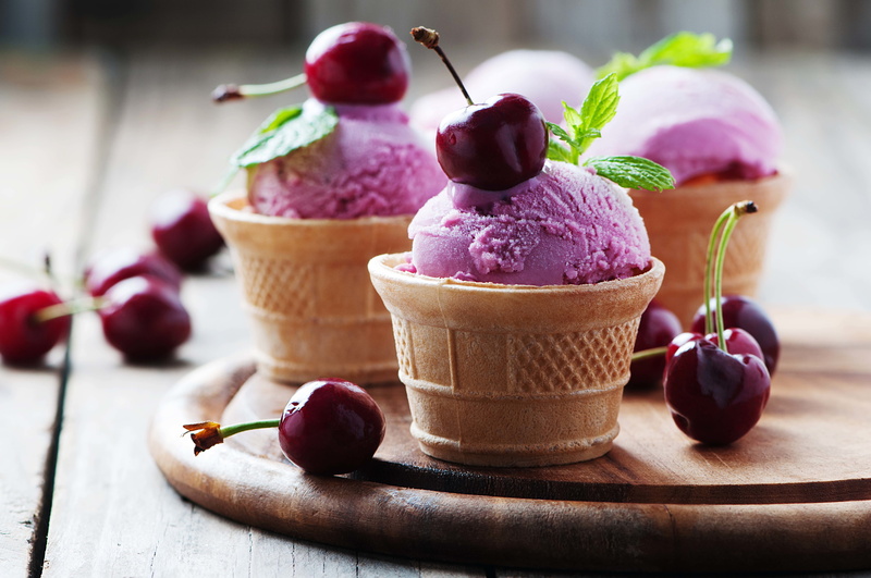 positive, joy, dairy Product, cherries, mint Leaf - Culinary, desserts, vigor, backgrounds, wood - Material, gourmet, vanilla Ice Cream, no People, dumb-dumb