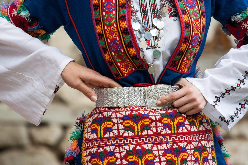 shirt, fashion, bulgaria, women, standing, tradition, red, 2K, apron, midsection, belt, costume, ornament, adult, clothing, elegant, pattern, human hand