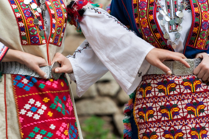 belt, women, traditional clothing, bulgaria, floral pattern, midsection, outdoors, red, apron, festival, pattern, custom, real people, focus on foreground