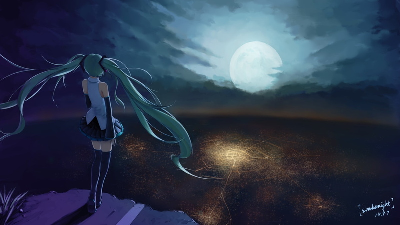 anime, animal themes, underwater, glowing, animal wildlife, jellyfish, twintails, sky, long exposure, cloud - sky, animals in the wild, Hatsune Miku, motion
