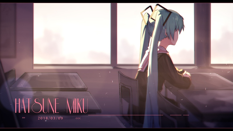 standing, sunlight, sign, text, indoors, communication, business, anime girls, adult, one person, Hatsune Miku, twintails, glass - material, long hair
