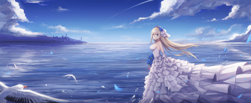 Lexington (Warship Girls), 1080P, fantasy, hairstyle, nature, Warship Girls, blue, freedom, anime, environment, young adult, cloud - sky, anime girls