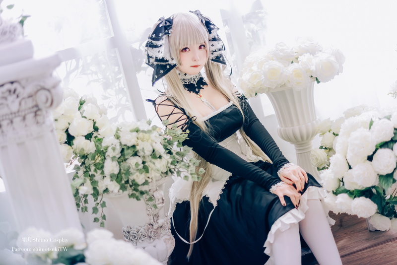 Azur Lane, Shimo Cosplay, cosplay, women, flowers, twintails, women indoors, maid outfit, looking at viewer, blonde, indoors, 5K, model, Formidable (Azur Lane)