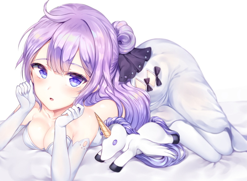 (azur, bow, lane), long, konachan, hms, azur, dress, unicorn, eyes, cleavage, com, painteen, 260864, lane, hair, purple, anthropomorphism, 720P, aqua