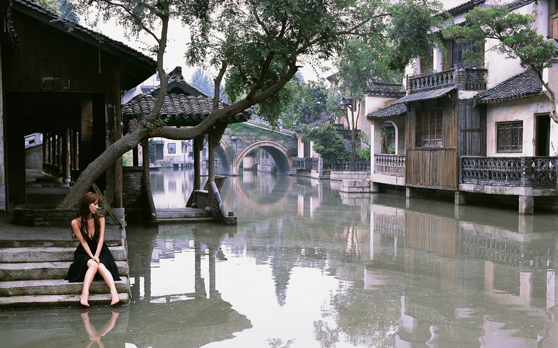 Japan, 1080P, Flood, Arch, town, river, Japanese