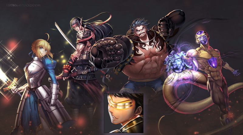 Frost (Dragon Ball), Crossover, 1080P, Saber (Fate Series), Dragon Ball, Fate (Series), Anime, One Piece, Monkey D. Luffy