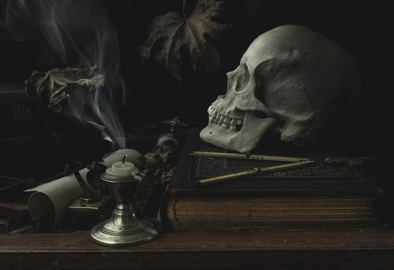 candles, the past, 4K, architecture, wood - material, spooky, bone, sculpture, indoors, human representation, still life, Gothic, history, museum, human skeleton