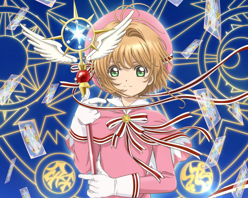 wings, anime, 1080P, angel, pentagram, Sakura - collector cards, look, girl, Card Captor Sakura