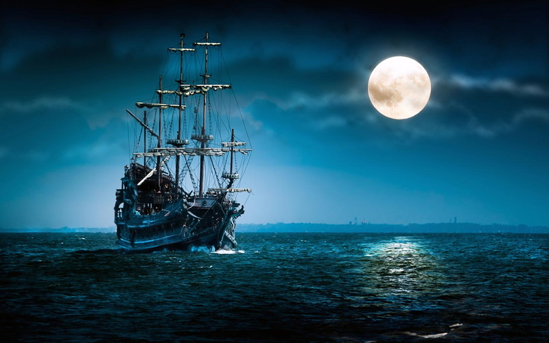 pirates, hd, 720P, Sail Ship, phosphorescence, ship