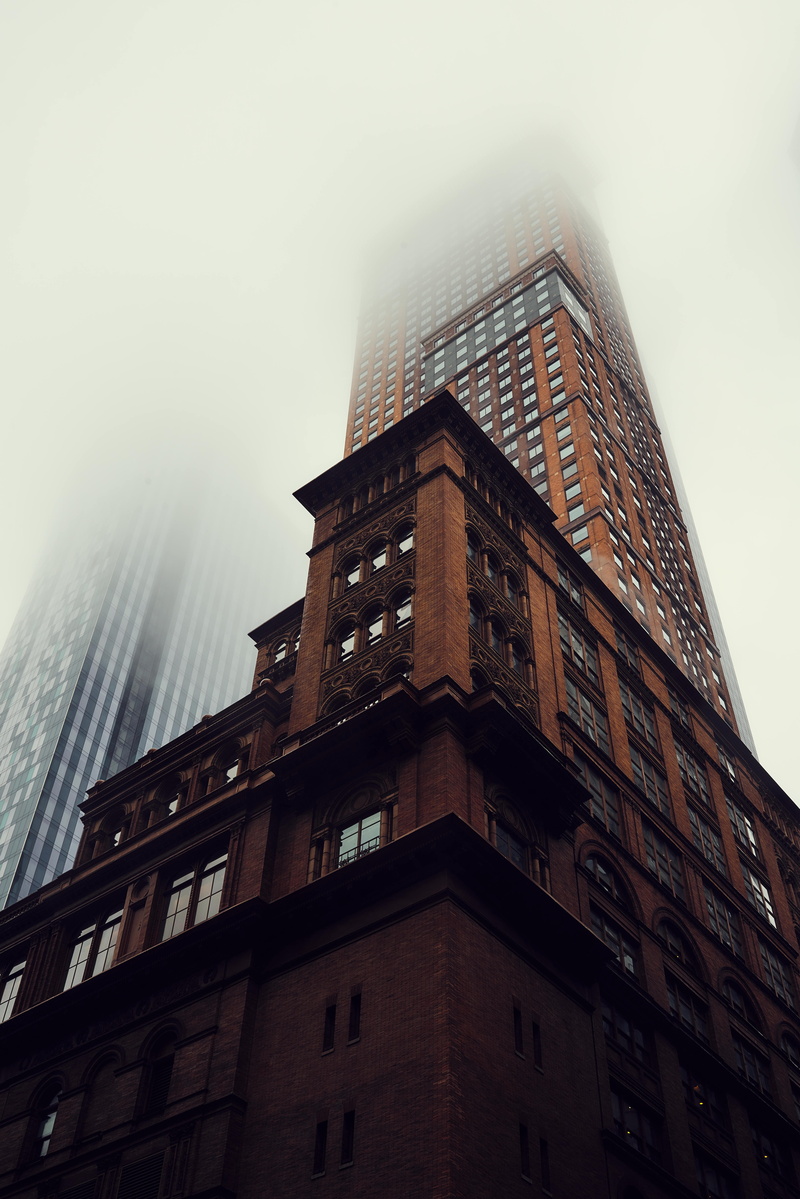 modern, downtown District, no People, urban Scene, architecture, financial District, building Exterior, window, city, foggy, business, outdoors, half, manhattan - New York City