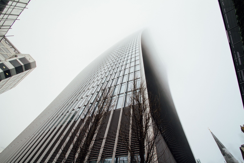 financial district, architecture, technology, street, modern, low angle shot, reflection, facade, steel, 5K, sky, building exterior, view, office building exterior