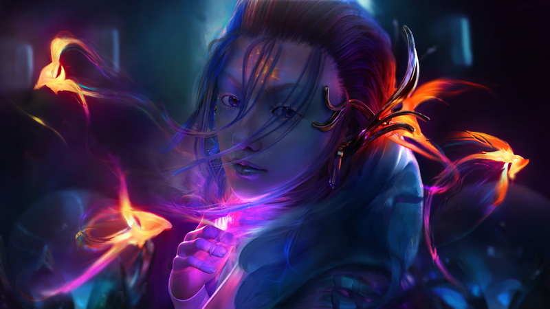 Magic, Fantasy girl, Neon, Glowing, Fairy, 2K