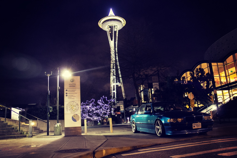 lights, Seattle, the city, night, BMW, 5K, 750il, Boomer, e38