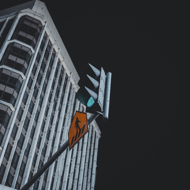 citylife, 2K, safety, office Building, cross walk, building, lifestlye, street, danger, street sign, built Structure, traffic light, light, night, night photography