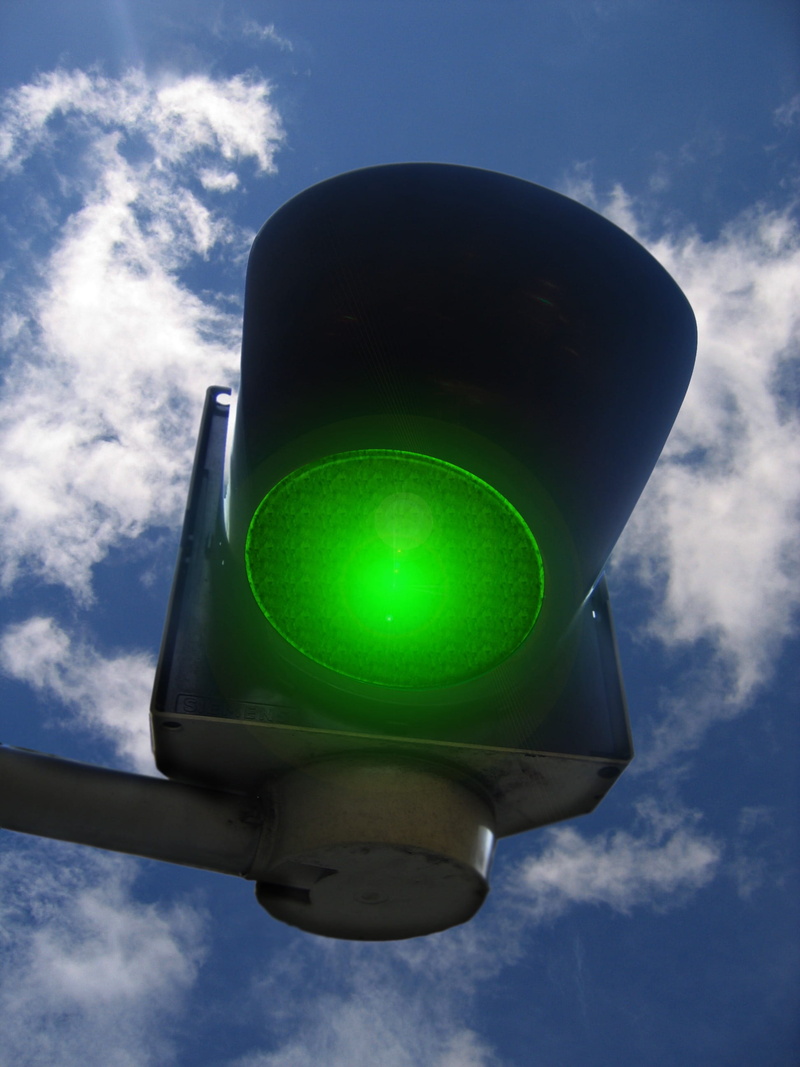 light, 2K, lights, Traffic Lights, outdoors, day, go, communication, safety, sign, transportation, cloud - sky, guidance, no people, road sign, green
