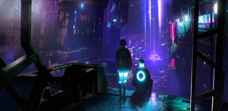 video game art, fan art, ArtStation, 2K, artwork, digital art, Samuel King, city lights, neon lights, Cyberpunk 2077, cyberpunk
