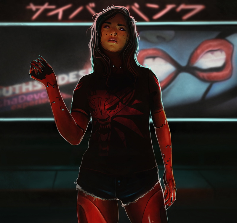 video games, cyborg, ArtStation, cyberpunk, young woman, Michel Gahn, digital painting, video game girls, fan art, video game art, artwork, digital art