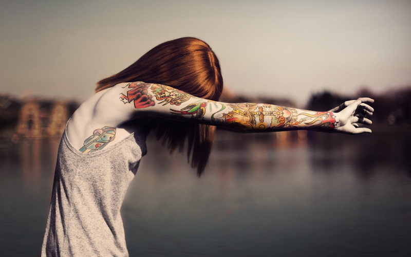 focus on foreground, hairstyle, hair, lake, cross, one person, long hair, pale, women outdoors, young adult, real people, rear view, forearm, obscured face