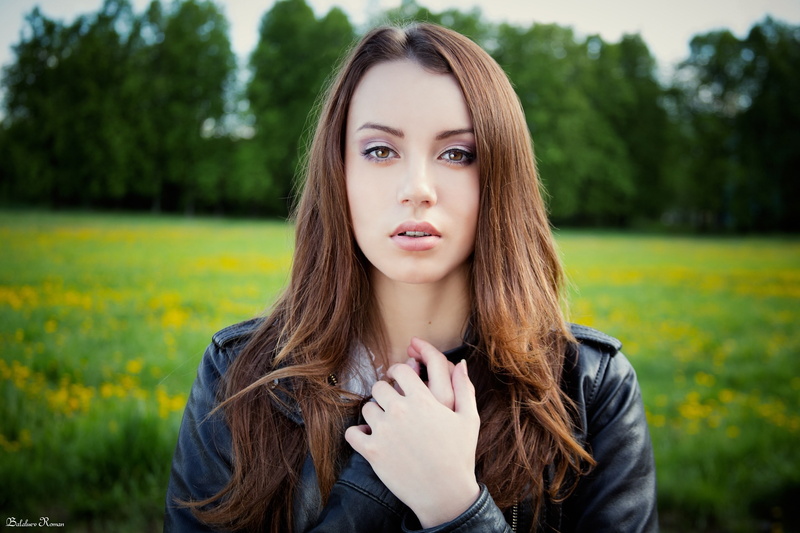 leather jackets, pale, long hair, 2K, Roman Balaluev, depth of field, women, looking at viewer, open mouth, black jackets, face, portrait