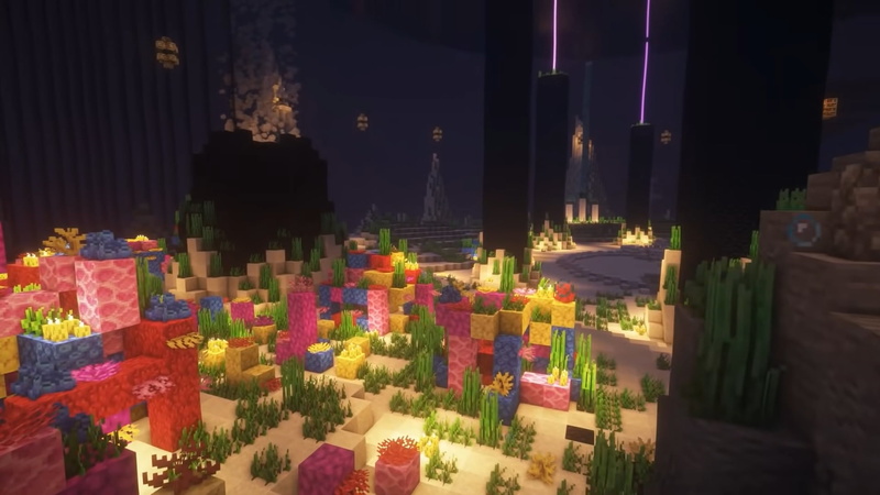 coral, 1080P, shaders, Minecraft, underwater