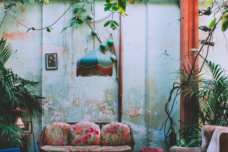 building, 4K, coffee table, couch, curtain, interior design, nature, plant, room, no people, house, entrance, vine, floral, potted plant, bird, green color