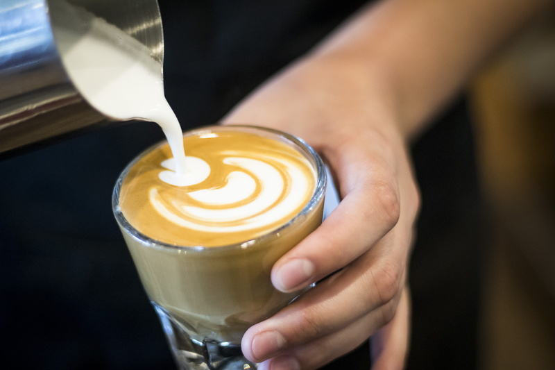 milk, pouring, dairy product, united states, preparation, san diego, coffee, cappuccino, caffeine, coffee cup, kaffee meister, food and drink, human hand
