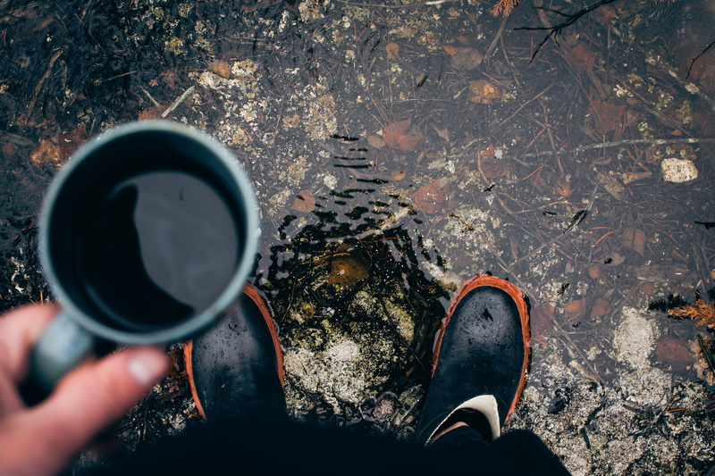 human hand, high angle view, finger, low section, 720P, rocks, blue, water, coffee, man, human foot, directly above, human body part, holding, outdoors