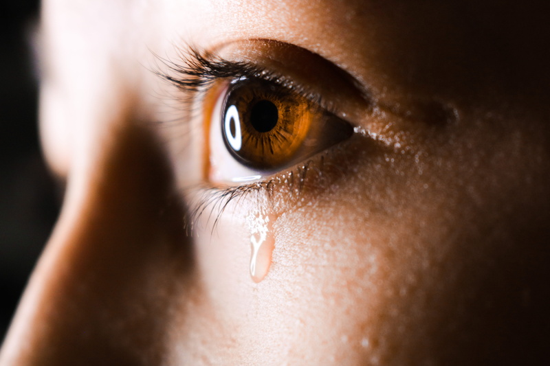 eyelash, macro, hazel eyes, person, indoors, adult, close, sad, black background, portrait, tear, emotion, brown eye, contact lens, photo, eyebrow, depression - sadness