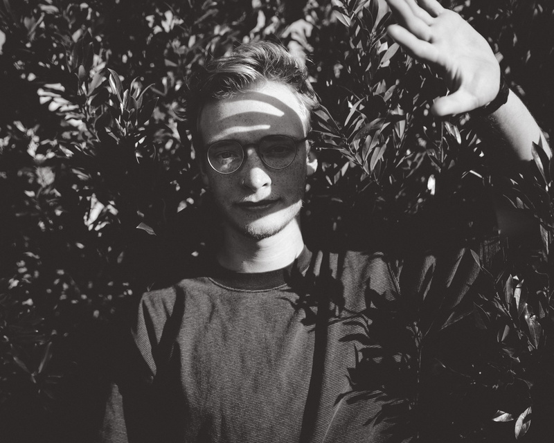 plant, plant part, black and white, covering, leaves, surrounded, tree, left, lifestyles, real people, teenager, young adult, hand, sunrays, male, men