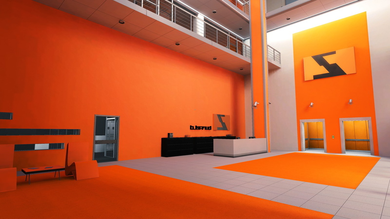 lighting equipment, video games, no people, arrow symbol, domestic room, sparse, communication, Mirrors Edge, wall - building feature, empty, red, guidance