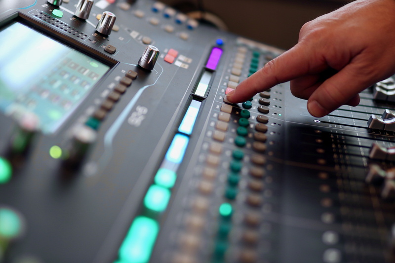 push button, studio, finger, human hand, human body part, digital, fader, selective focus, technology, control panel, close-up, electrical equipment, console