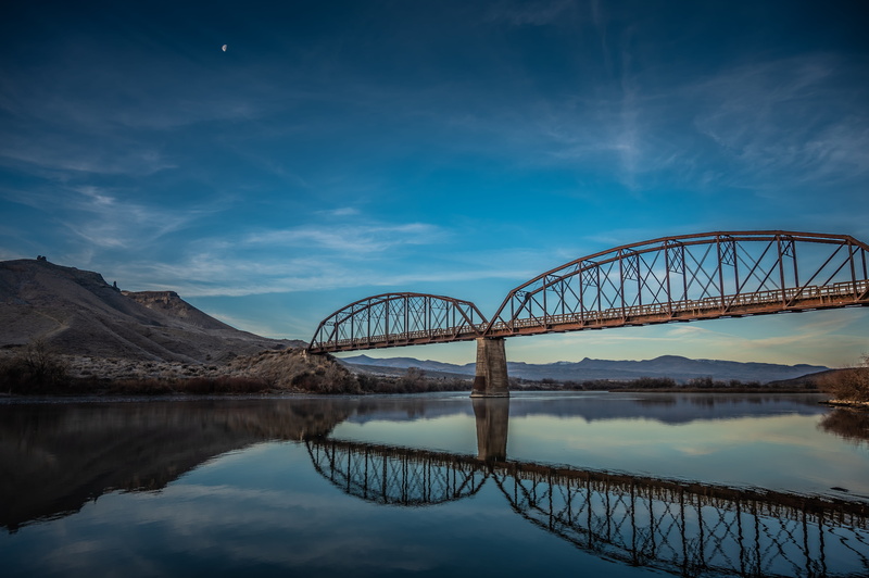 evening, no people, arch bridge, water, river, metal, tranquility, reflecting, architecture, dawn, moon, cloud - sky, nature, bridge, tranquil scene, beneath