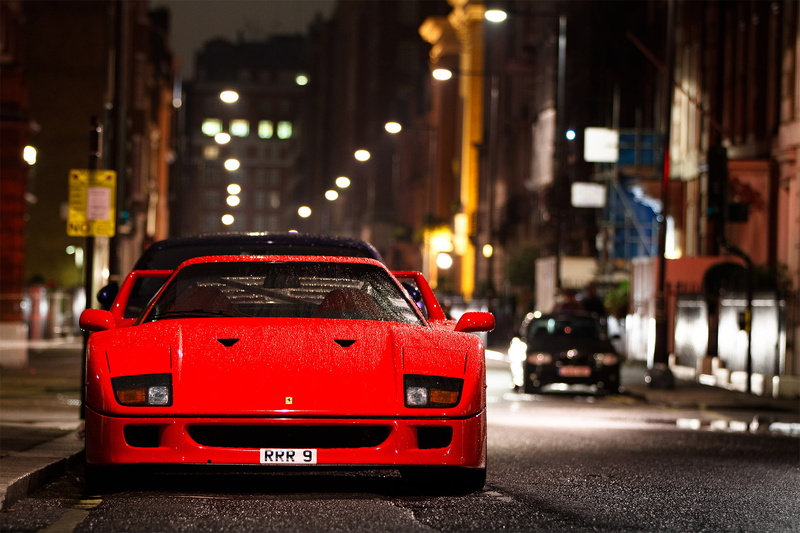 Ferrari, the city, 1080P, street, wet, drops, night, F 40